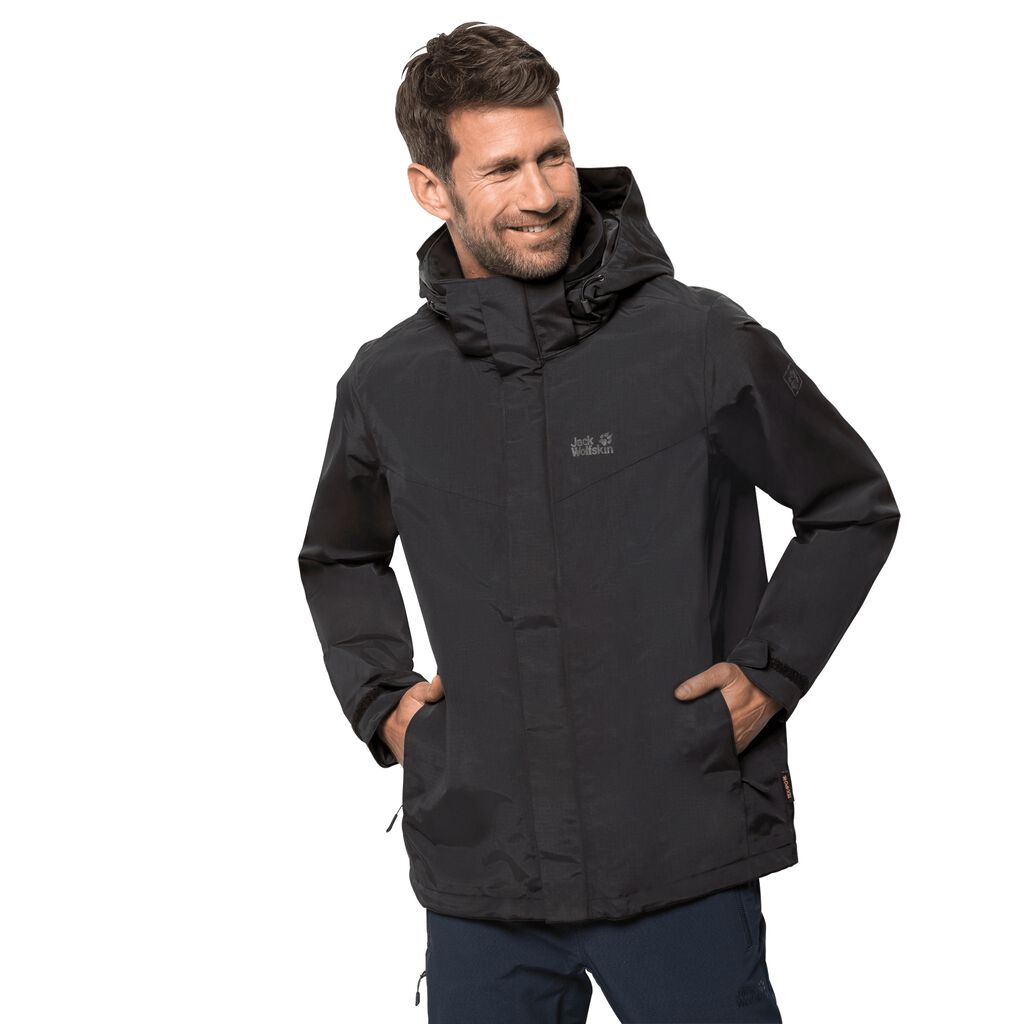 Jack Wolfskin THREE PEAKS Férfi Vízálló Kabát Fekete - BSOHTF-541